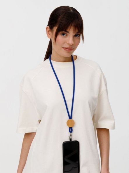 Шнурок для бейджа Tube Wood, синий 