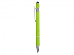 Ручка металлическая soft-touch шариковая со стилусом Sway, зеленое яблоко/серебристый (P)