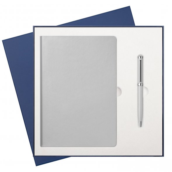 Подарочный набор Spark, серебряный (ежедневник, ручка) 