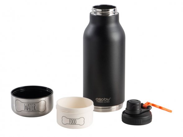 Вакуумный термос Buddy 3-в-1 со съемными мисками для питомцев, 1000 мл, черный 