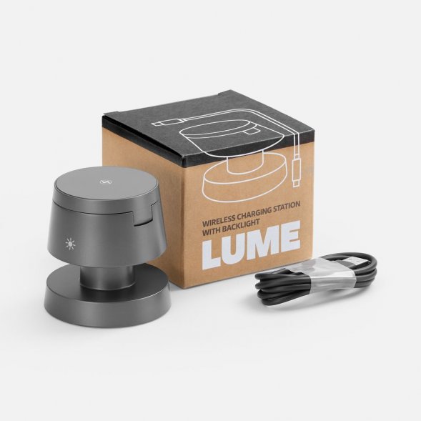 Станция беспроводной зарядки с подсветкой Lume, серая 