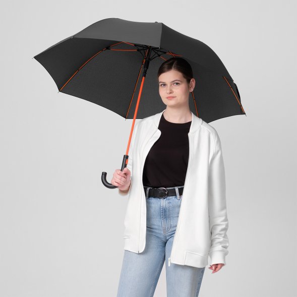 Зонт-трость Quantum, черный/оранжевый 