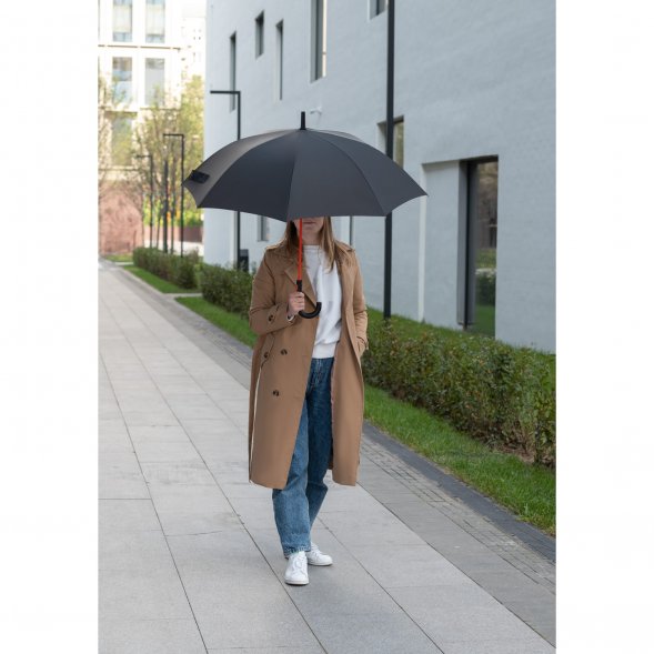 Зонт-трость Quantum, черный/оранжевый 