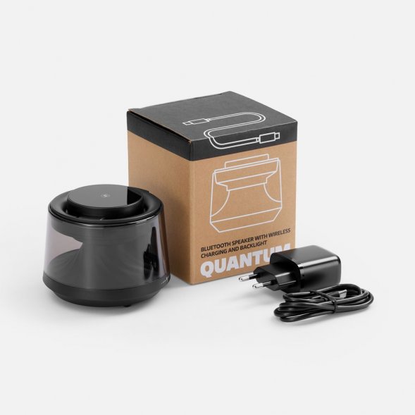 Bluetooth-колонка с подсветкой и беспроводной зарядкой Quantium, черная 