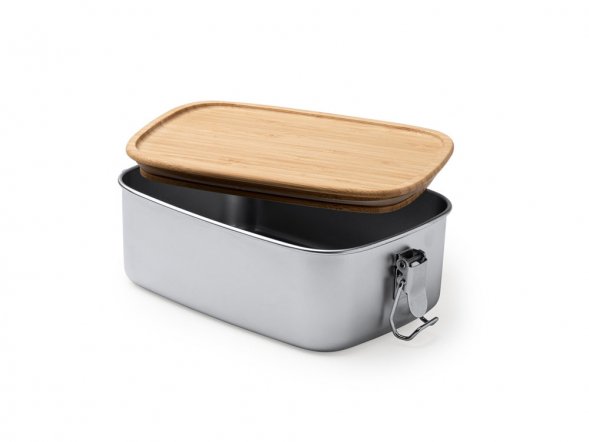 Ланч-бокс DAIKON из нержавеющей стали 304 с бамбуковой крышкой, серебристый/бежевый 
