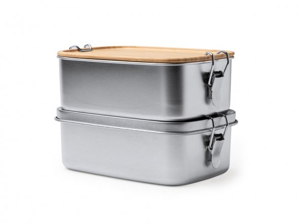 Ланч-бокс DAIKON из нержавеющей стали 304 с бамбуковой крышкой, серебристый/бежевый 