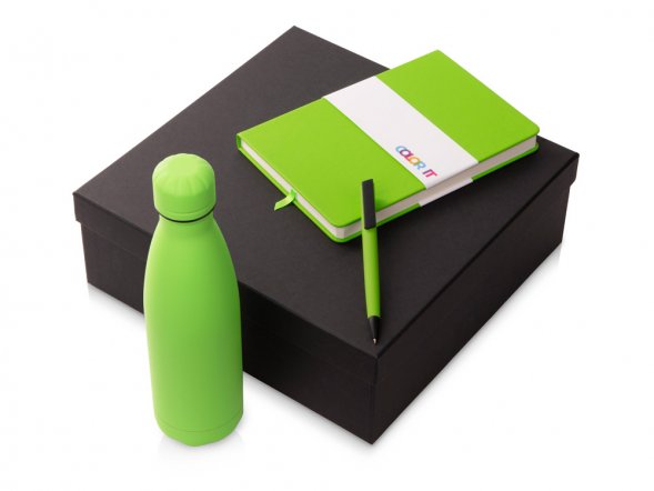 Подарочный набор c блокнотом C2, ручкой и термобутылкой, зеленое яблоко 