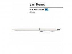 Ручка SAN REMO шариковая, автоматическая, белый металлический корпус 1.00 мм, синяя