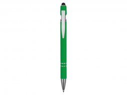 Ручка металлическая soft-touch шариковая со стилусом Sway, зеленый/серебристый (Р)