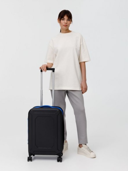 Чемодан Platta, черный с синим 