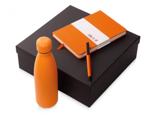 Подарочный набор c блокнотом C2, ручкой и термобутылкой, оранжевый 