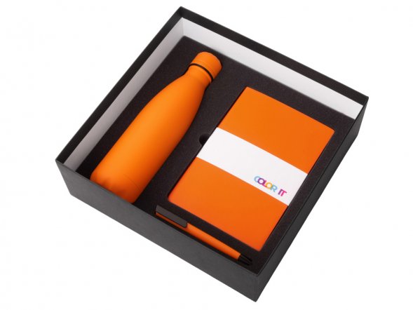 Подарочный набор c блокнотом C2, ручкой и термобутылкой, оранжевый 