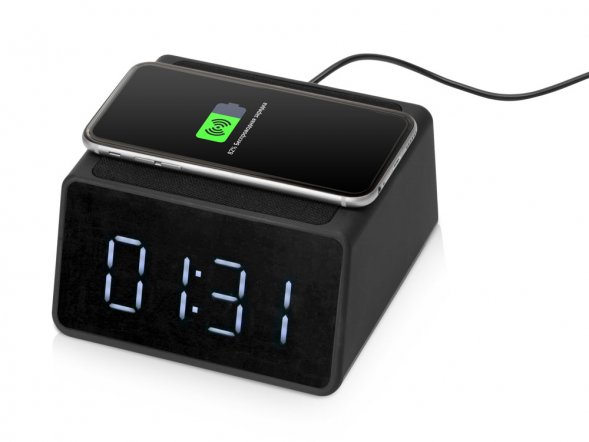Беспроводная колонка с часами и функцией беспроводной зарядки Sentry, черный 