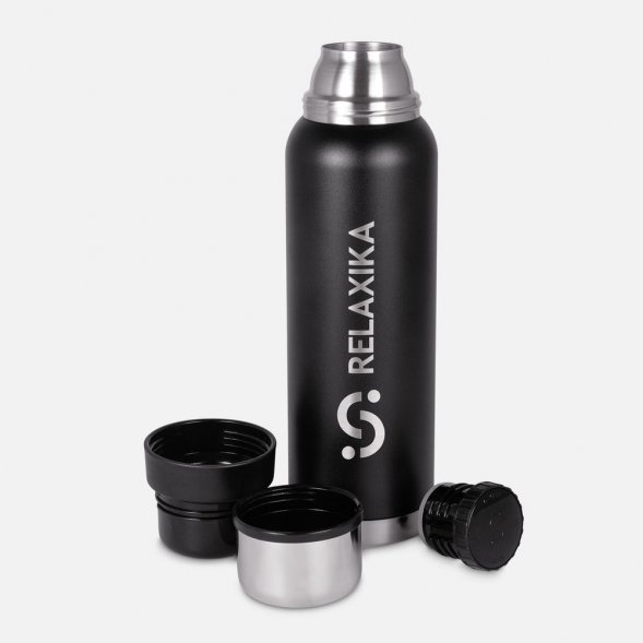 Термос Relaxika 1000 со стикерпаком, черный 