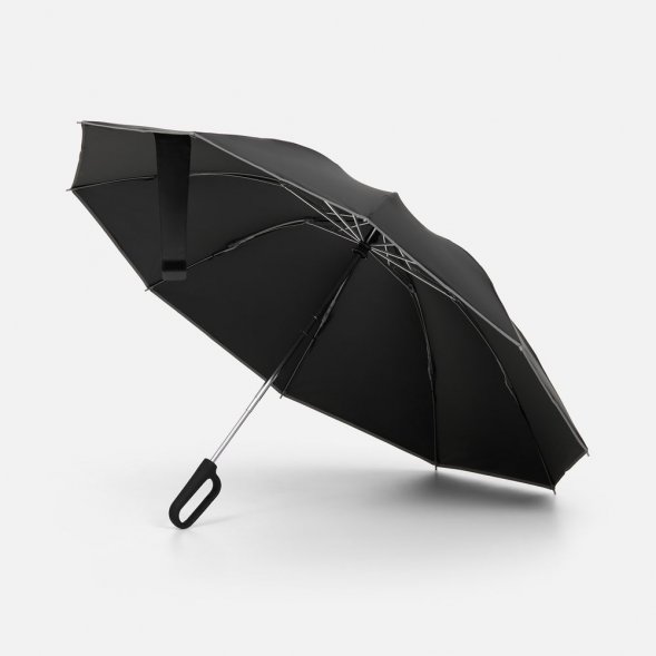 Зонт обратного сложения с ручкой-карабином Foldberry, черный 