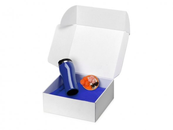 Подарочный набор с пледом, мылом и термокружкой, синий 