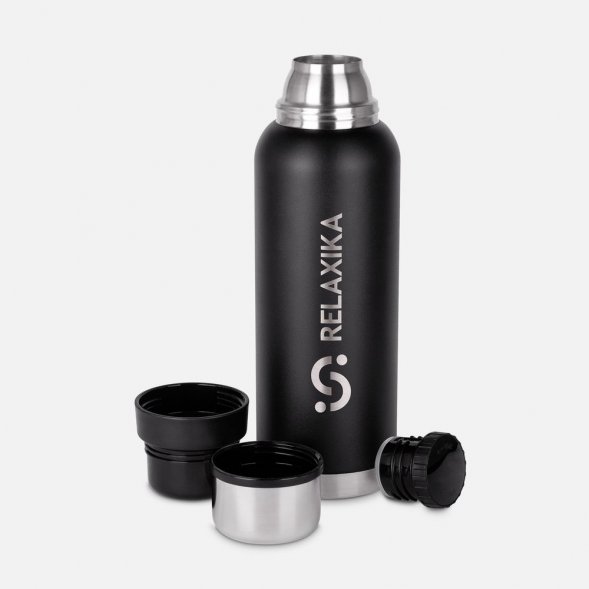 Термос Relaxika 1200 со стикерпаком, черный 