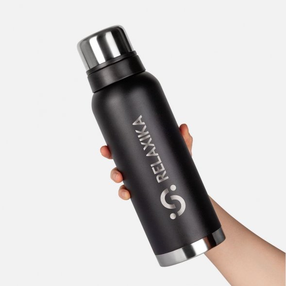 Термос Relaxika 1200 со стикерпаком, черный 