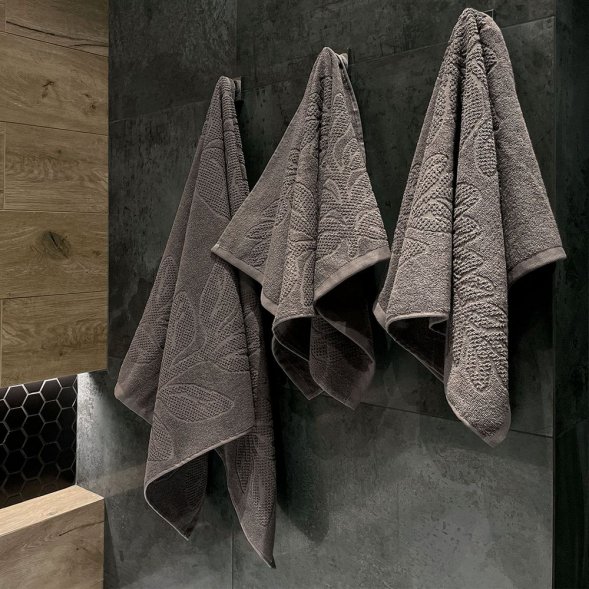 Полотенце махровое «Флора», большое, коричневое (шитаки) 