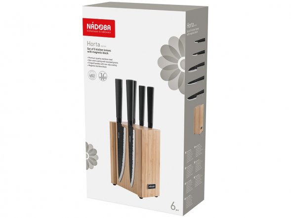 Набор из 5 кухонных ножей на магнитном блоке, NADOBA, серия HORTA 