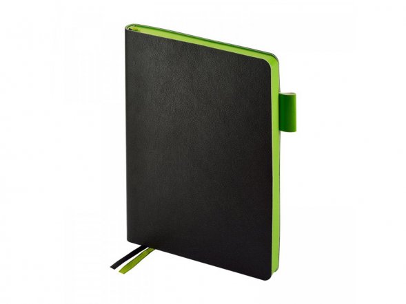 Ежедневник недатированный А5 Boston, черный (обрез зеленое яблоко) 