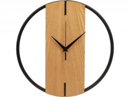 Деревянные часы с металлическим ободом, диаметр 30 см, Time Wheel, натуральный/черный