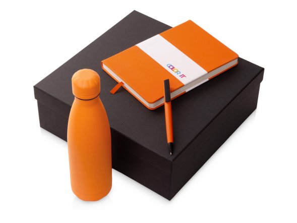 Подарочный набор c блокнотом C3, ручкой и термобутылкой, оранжевый 