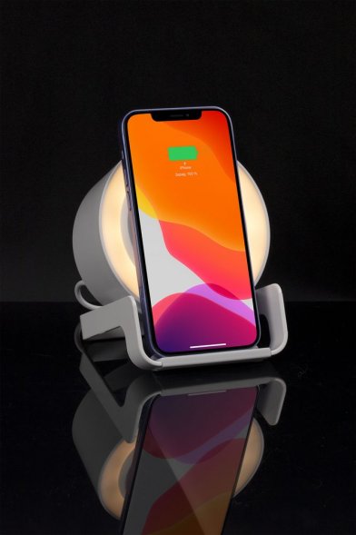 Лампа с колонкой и беспроводной зарядкой moonLight, белая 