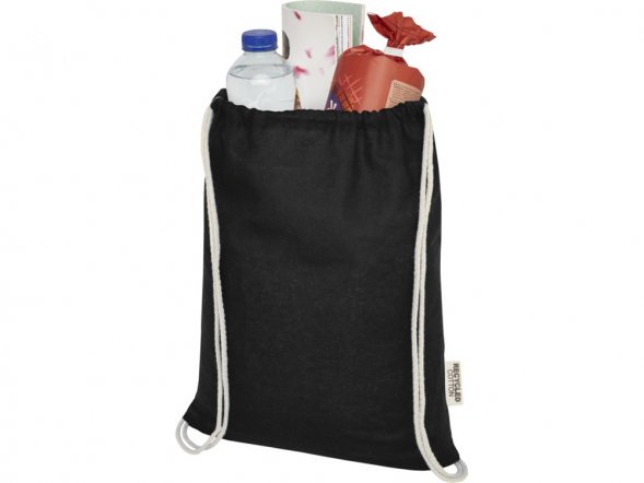 Oregon сумка-кисет из переработанного хлопка, сертифицированного согласно GRS, плотностью 140 г/м² - сплошной черный 