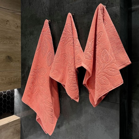 Полотенце махровое «Флора», среднее, оранжевое (персиковое эхо) 