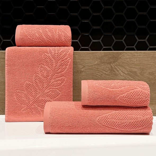 Полотенце махровое «Флора», среднее, оранжевое (персиковое эхо) 