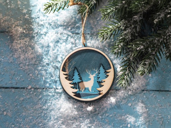 Подвеска деревянная многослойная Рождественская встреча 