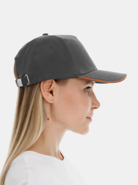 Бейсболка Long Beach, серая с оранжевым 