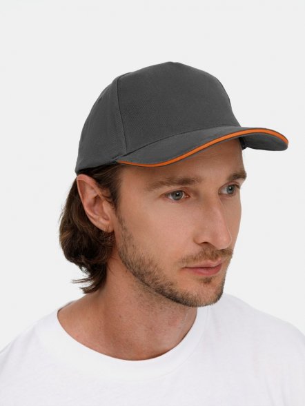 Бейсболка Long Beach, серая с оранжевым 