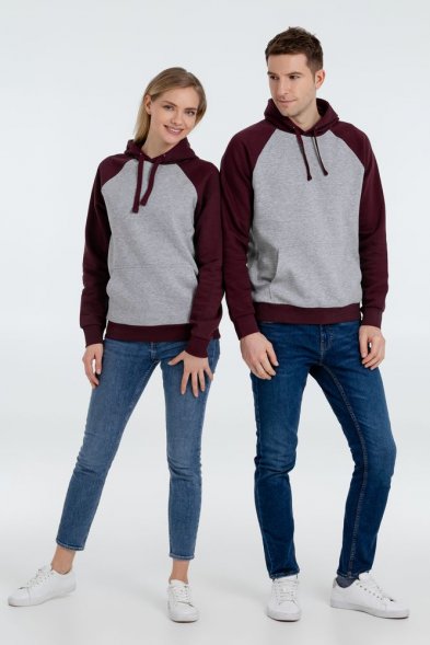 Толстовка унисекс Seattle, серый меланж с бордовым 