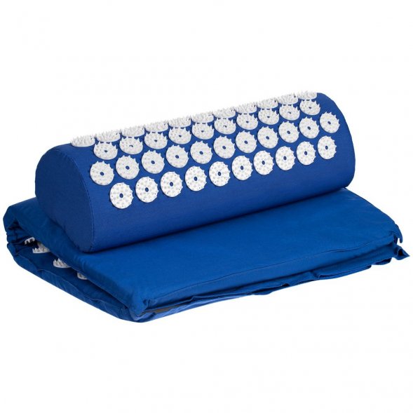 Массажный акупунктурный коврик с валиком Iglu, синий с белым 
