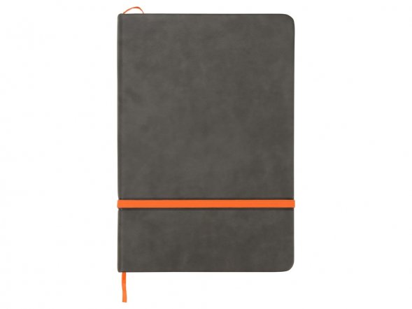Блокнот Color линованный А5 в твердой обложке с резинкой, серый/оранжевый 