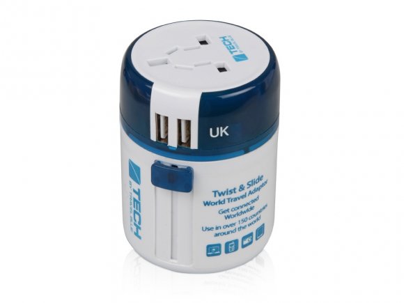 Адаптер с 2-умя USB-портами для зарядки Travel Blue Twist & Slide Adaptor голубой/белый 