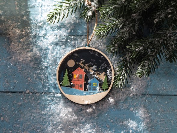 Подвеска деревянная многослойная Ночь перед рождеством 