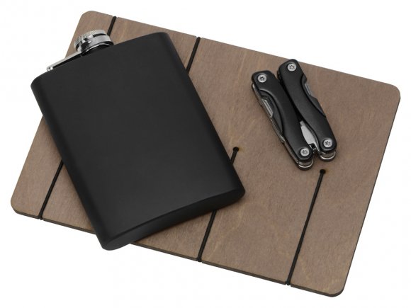 Подарочный набор Путешественник с флягой и мультитулом, черный 