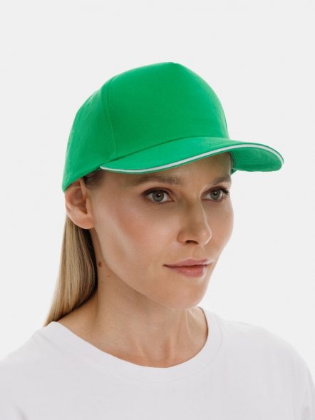 Бейсболка Long Beach, ярко-зеленая с белым 