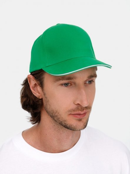 Бейсболка Long Beach, ярко-зеленая с белым 