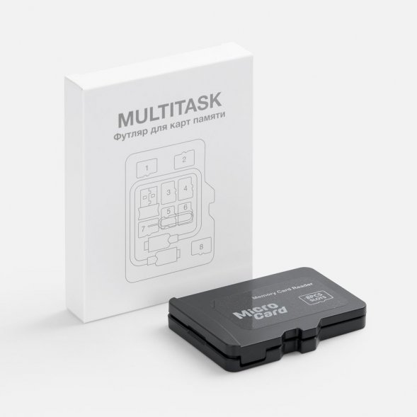 Органайзер для карт памяти и SIM с кардридером Multitask, черный 
