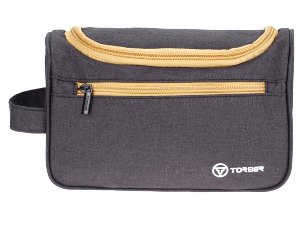 Несессер TORBER, дорожный, чёрный/бежевый, полиэстер 300D, 24 х 16 х 9 см 