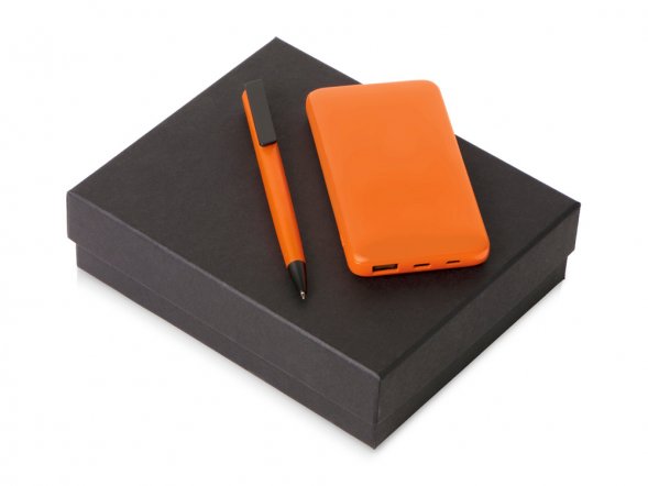 Подарочный набор c пластиковой ручкой, повербанком С2, 10000 mAh, оранжевый 