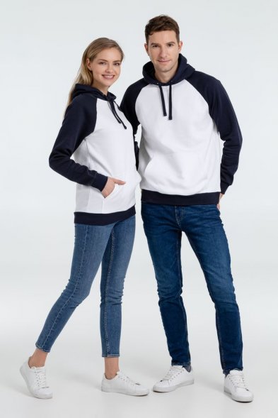 Толстовка унисекс Seattle, белая с темно-синим 