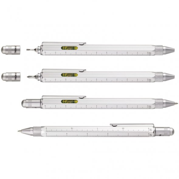 Ручка шариковая Construction, мультиинструмент, серебристая 