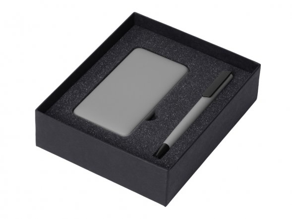 Подарочный набор c пластиковой ручкой, повербанком С2, 10000 mAh, серый 