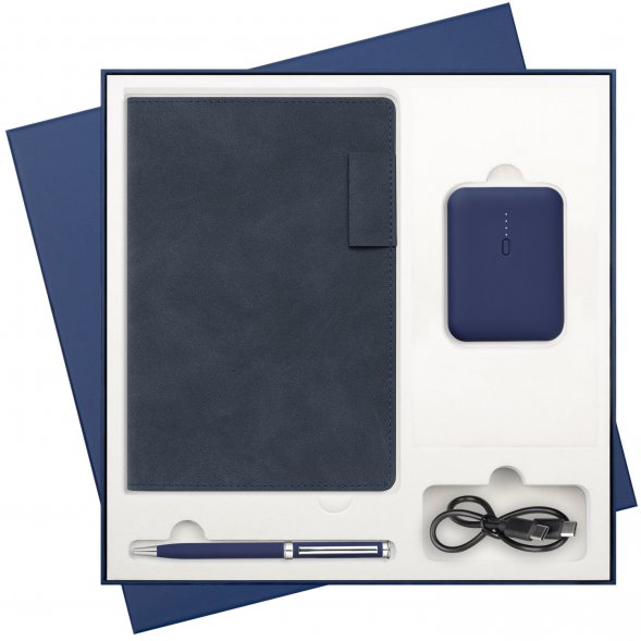 Подарочный набор Teolo, синий (ежедневник, ручка, аккумулятор) 