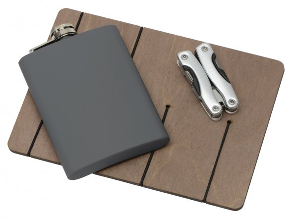 Подарочный набор Путешественник с флягой и мультитулом, серый 